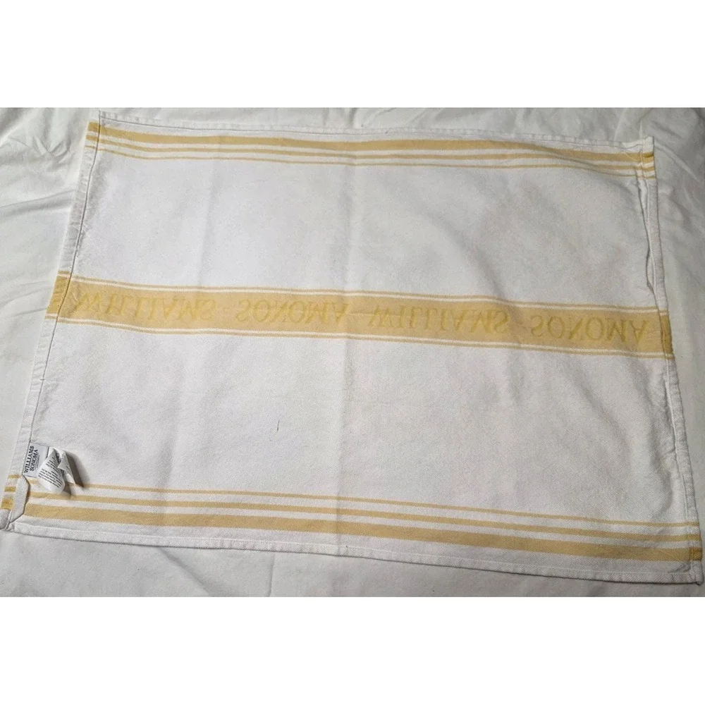 Williams Sonoma Classic Kitchen Tea Towel Yellow & White Logo Waffle 23